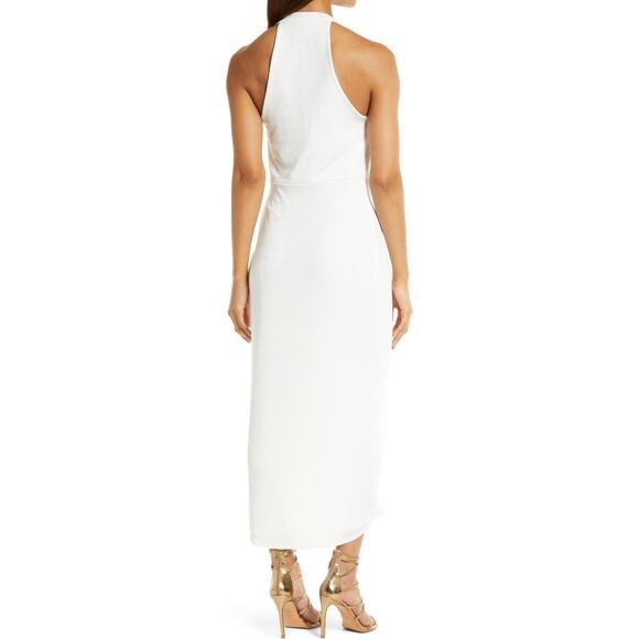 bebe Asymmetric Halter Dress Women's XS White Midi V-Neck Sleeveless Wrap Style - Picture 2 of 11